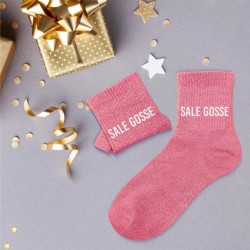 Chaussettes paillettes roses femme avec message "Sale gosse"