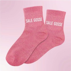 Chaussettes paillettes roses femme avec message "Sale gosse"
