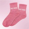 Chaussettes paillettes roses femme avec message "Sale gosse"