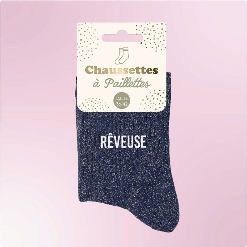 Chaussettes Bottes Blanc Cassé – Paillettes Bleu Marine – Taille Unique