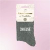 Chaussettes paillettes grises pour femme avec message "Chieuse"
