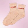 Chaussettes paillettes corail pour femme avec message "Coquette"