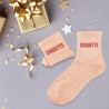 Chaussettes paillettes corail pour femme avec message "Coquette"