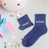 Chaussettes paillettes bleu électrique pour femme avec message "Bonjour bombasse"