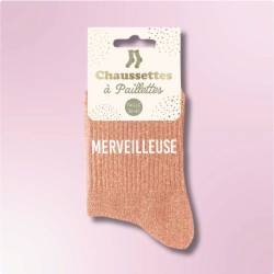 Chaussettes paillettes orange avec message "Merveilleuse" pour femmes