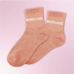 Chaussettes paillettes orange avec message "Merveilleuse" pour femmes