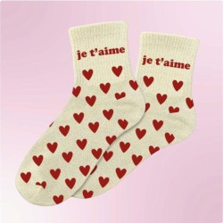 Chaussettes paillettes coeurs rouges avec message "Je t'aime" pour femmes