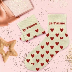Chaussettes paillettes coeurs rouges avec message "Je t'aime" pour femmes