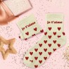 Chaussettes paillettes coeurs rouges avec message "Je t'aime" pour femmes