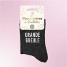 Chaussettes paillettes noires avec message "Grande Gueule" pour femmes