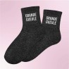 Chaussettes paillettes noires avec message "Grande Gueule" pour femmes