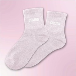 Chaussettes paillettes roses avec message "Chaton" pour femmes