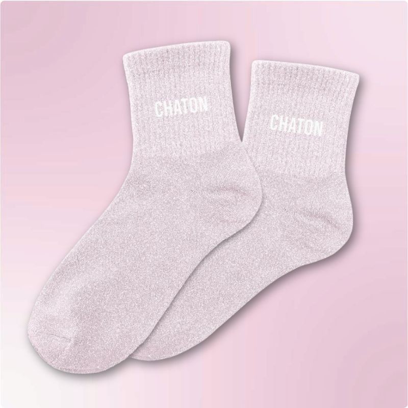 Chaussettes paillettes roses avec message "Chaton" pour femmes
