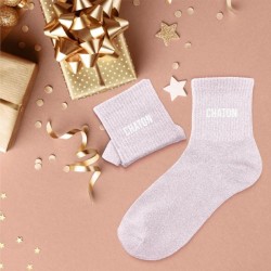 Chaussettes paillettes roses avec message "Chaton" pour femmes