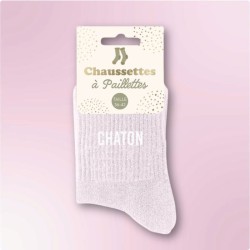 Chaussettes paillettes roses avec message "Chaton" pour femmes