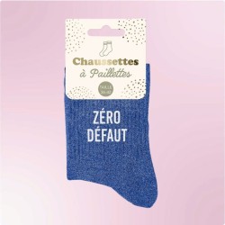 Chaussettes paillettes bleues avec message "Zéro Défaut" pour femmes