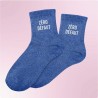 Chaussettes paillettes bleues avec message "Zéro Défaut" pour femmes