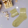 Chaussettes paillettes vert kaki avec message "Casse Pied" pour femmes