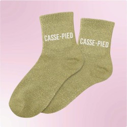 Chaussettes paillettes vert kaki avec message "Casse Pied" pour femmes