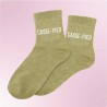 Chaussettes paillettes vert kaki avec message "Casse Pied" pour femmes