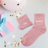 Chaussettes paillettes roses pour femme avec message "Jolie Bichette"