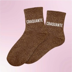 Chaussettes paillettes marron avec message "Craquante" pour femmes