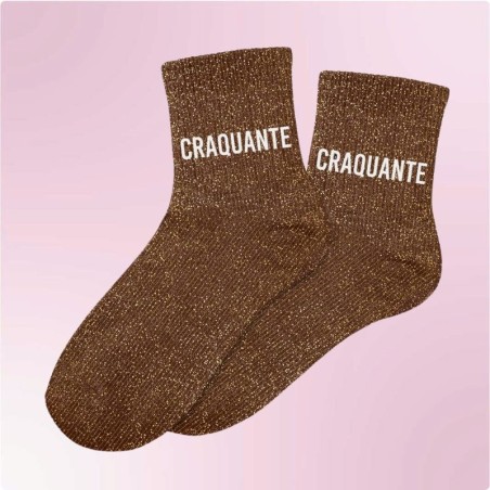 Chaussettes paillettes marron avec message "Craquante" pour femmes