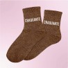 Chaussettes paillettes marron avec message "Craquante" pour femmes
