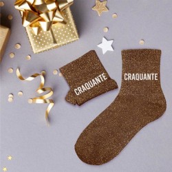 Chaussettes paillettes marron avec message "Craquante" pour femmes