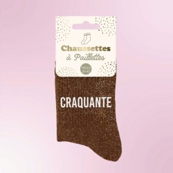 Chaussettes paillettes marron avec message "Craquante" pour femmes