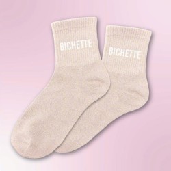 Chaussettes paillettes roses avec message "Bichette" pour femmes
