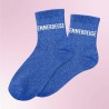 Chaussettes paillettes bleues pour femme avec message "Emmerdeuse"
