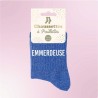 Chaussettes paillettes bleues pour femme avec message "Emmerdeuse"