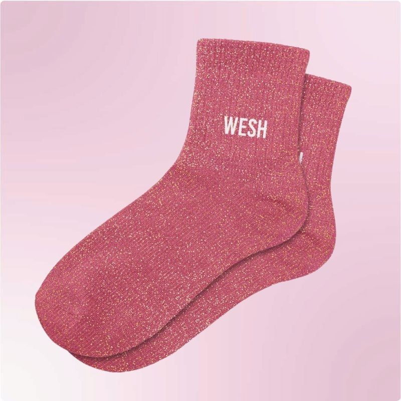 Chaussettes paillettes roses avec message "Wesh" pour femmes