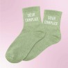 Chaussettes paillettes vertes avec message "Soeur complice" pour femmes