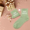 Chaussettes paillettes vertes avec message "Soeur complice" pour femmes