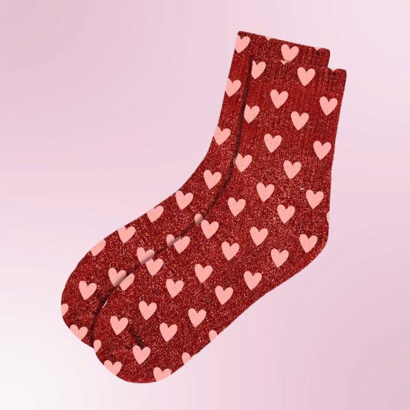 Chaussettes paillettes coeurs roses pour femmes