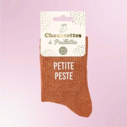Chaussettes paillettes terracotta message Petite Peste pour femmes