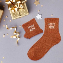 Chaussettes paillettes terracotta message Petite Peste pour femmes