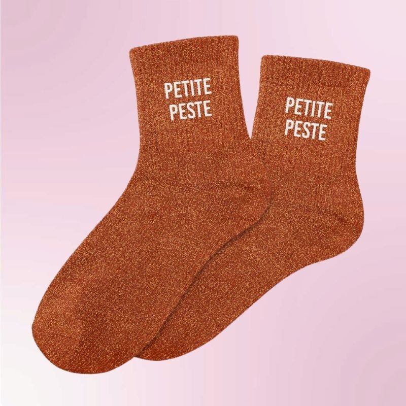 Chaussettes paillettes terracotta message Petite Peste pour femmes