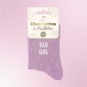 Chaussettes paillettes lila message Bad Girl pour femmes
