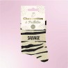 Chaussettes paillettes zébrées beige et marron avec message "Sauvage" pour femmes
