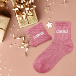 Chaussettes paillettes femme avec inscription "Connasse"