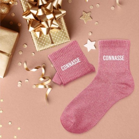Chaussettes paillettes femme avec inscription "Connasse"