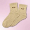 Chaussettes paillettes beiges pour femmes avec inscription " Relou "