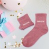 Chaussettes paillettes roses pour femme avec message "Poulette Pipelette"