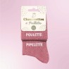 Chaussettes paillettes roses pour femme avec message "Poulette Pipelette"