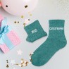 Chaussettes paillettes bleu canard pour femme avec message "Miss catastrophe"