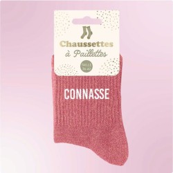 Chaussettes paillettes femme avec inscription "Connasse"