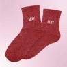 Chaussettes paillettes rouges avec inscription "Sexy", pour femmes